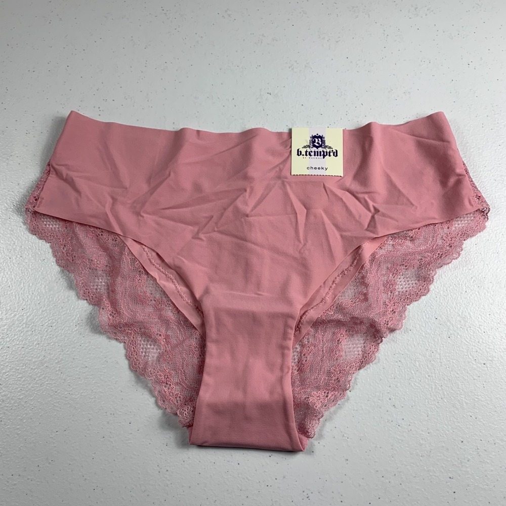 b.tempt'd by Wacoal Women's‎ Cheeky Underwear 5-S Pink Scalloped Lace Panty NWT